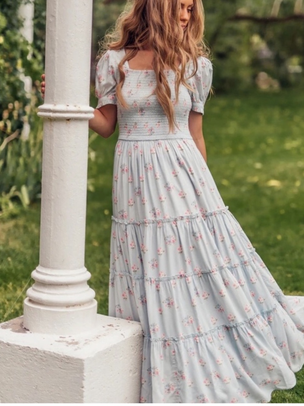 JessaKae Blue Floral Tiered Maxi Dress size 1XL